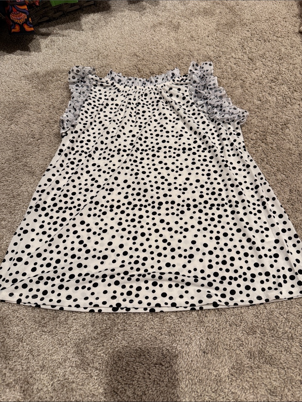 Notations Black and White Polka Dot Ruffle Sleeve Top